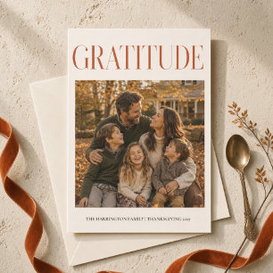 Personalized Modern Gratitude Thanksgiving Family Holiday Card