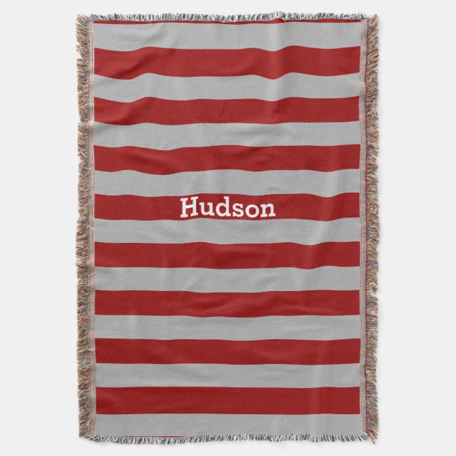 Personalized Modern Gray and Any Color Striped Throw Blanket (Front Vertical)