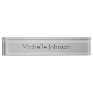 Personalized Modern Gray Grainy Texture Desk Name Plate