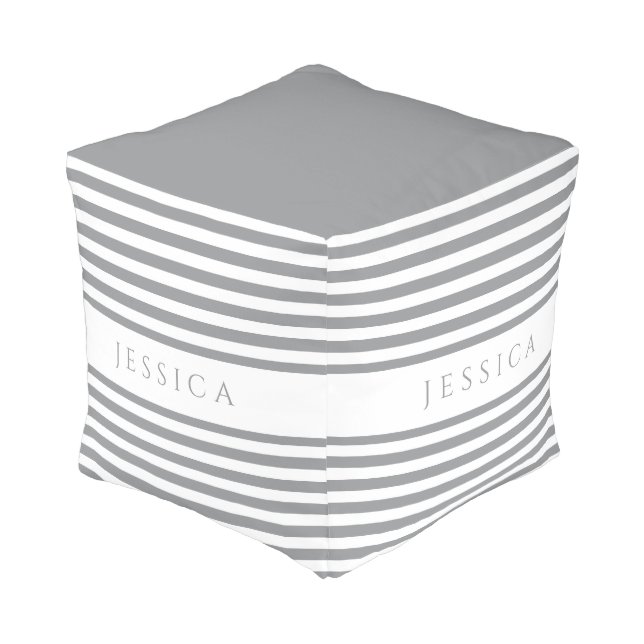 Personalized Modern Gray Stripes Pouf (Angled Back)