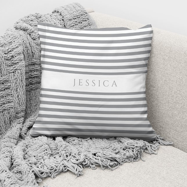 Personalized Modern Gray Stripes Throw Pillow (Creator Uploaded)