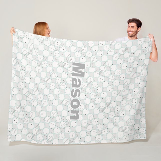 Personalized Modern Gray Teepee Pattern Fleece Blanket (In Situ)