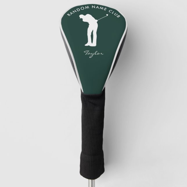 Personalized Modern Green Custom Club Name Golf Head Cover (Front)