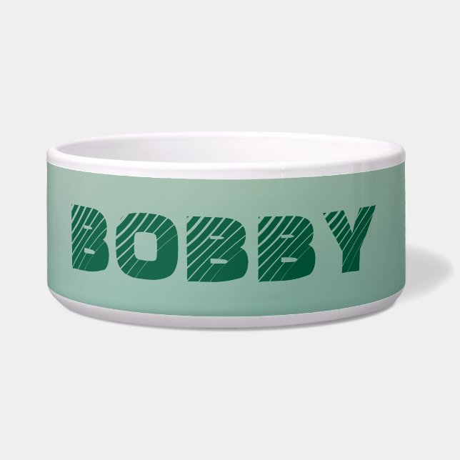 Personalized Modern Green Dog`s Name  Bowl (Front)