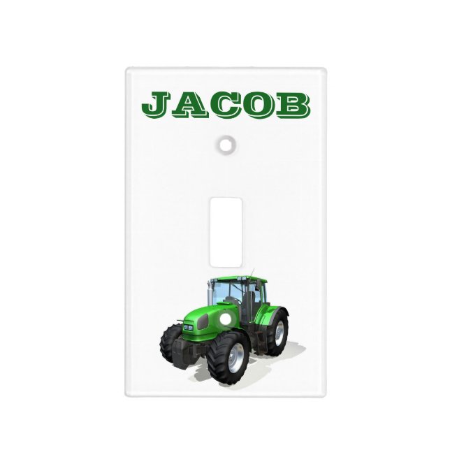 Personalized Modern Green Farm Tractor Light Switch Cover (Front)