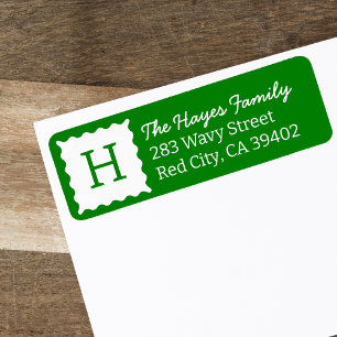 Personalized Modern Green Monogram Return Address Label
