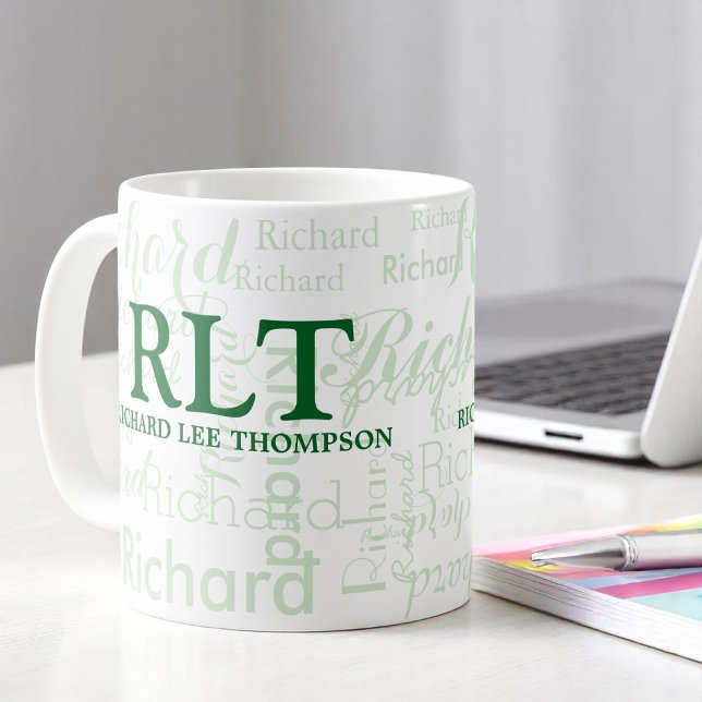 Personalized Modern Green Name Monogram  Coffee Mug (Creator Uploaded)