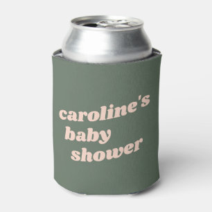Personalized Modern Green Pink Retro Baby Shower  Can Cooler
