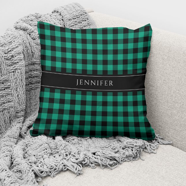 Personalized Modern Green Plaid Gingham Throw Pillow (Creator Uploaded)