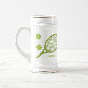 Personalized Modern Green Tennis Ball Racket Beer Stein
