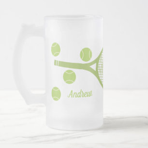Personalized Modern Green Tennis Ball Racket Frosted Glass Beer Mug