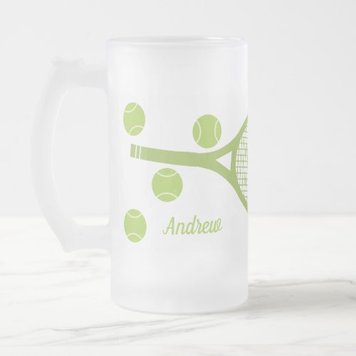 Personalized Modern Green Tennis Ball Racket Frosted Glass Beer Mug