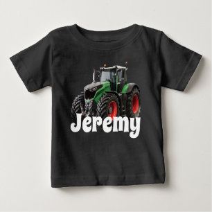 Personalized Modern Green Tractor Baby T-Shirt