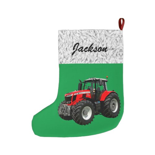 Personalized Modern Green Tractor Large Christmas Stocking