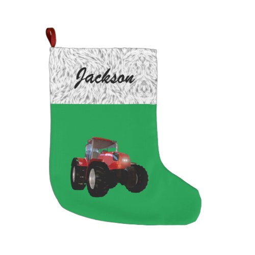 Personalized Modern Green Tractor Large Christmas Stocking