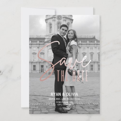 Personalized Modern Grey and Rose Gold Wedding Save The Date