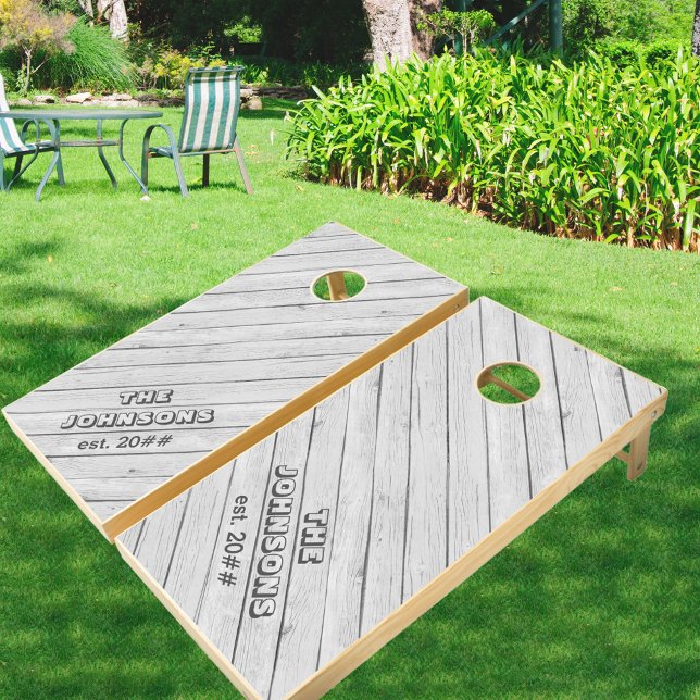 Personalized Modern Grey Diagonal Wood Decking Cornhole Set (Creator Uploaded)