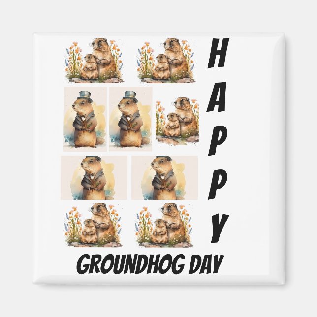 Personalized Modern Groundhog Day 9  Photo Collage Magnet (Front)
