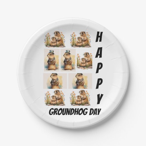 Personalized Modern Groundhog Day 9  Photo Collage Paper Plates