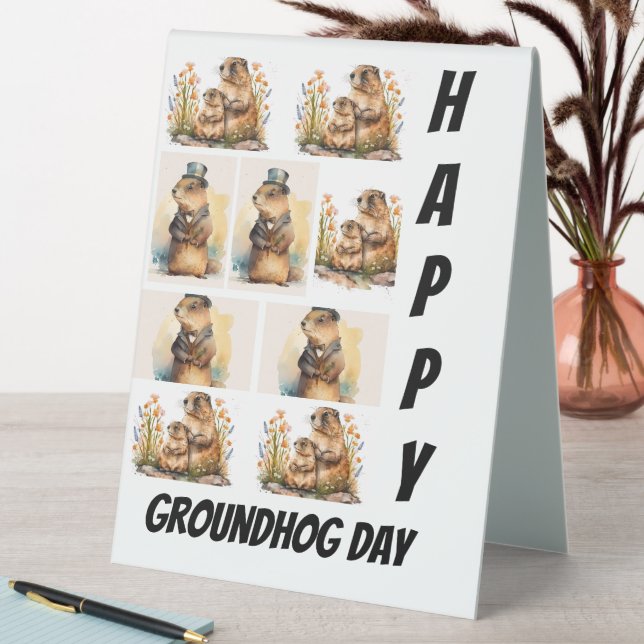Personalized Modern Groundhog Day 9  Photo Collage Table Tent (In SItu (Table))
