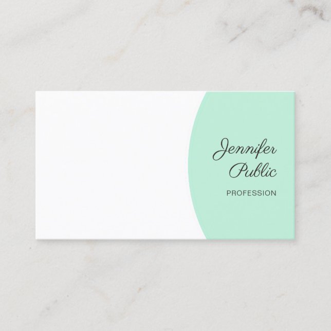 Personalized Modern Handwritten Elegant Mint Green Business Card (Front)