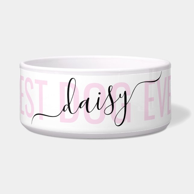 Personalized Modern Handwritten Name Best Dog Ever Bowl (Front)
