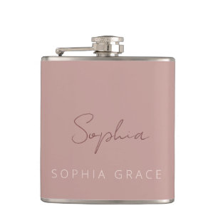 Personalized Modern Handwritten Script Dusty Pink Flask