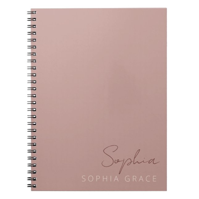 Personalized Modern Handwritten Script Dusty Rose Notebook (Front)