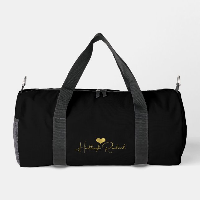 Personalized Modern Handwritten Script Name Black Duffle Bag (Back)