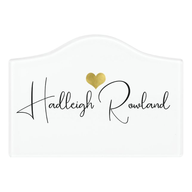 Personalized Modern Handwritten Script Name  Door Sign (Small Crest Front)
