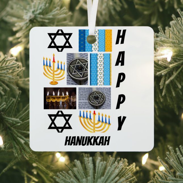 Personalized Modern Hanukkah 9  Photo Collage   Metal Ornament (Insitu)