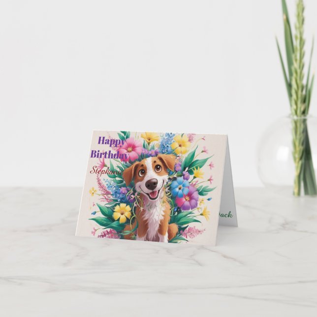 Personalized Modern Happy Birthday Dog Funny Flora Card (Front)