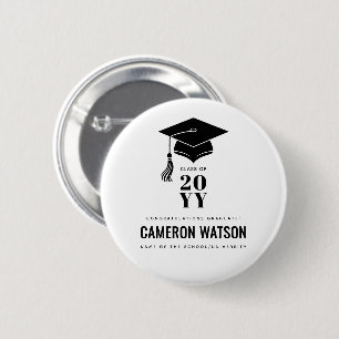 Personalized Modern Hat and Tassel Graduation Button