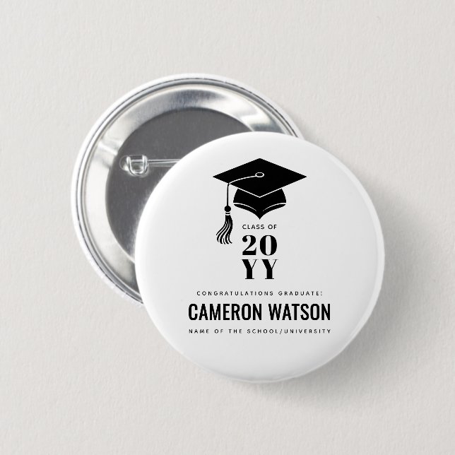 Personalized Modern Hat and Tassel Graduation Button (Front & Back)
