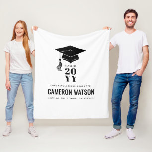 Personalized Modern Hat and Tassel Graduation Fleece Blanket