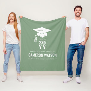 Personalized Modern Hat and Tassel Graduation Fleece Blanket