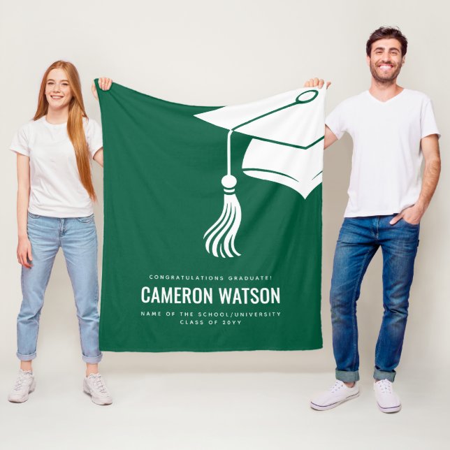 Personalized Modern Hat and Tassel Graduation Fleece Blanket (In Situ)