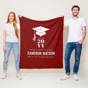 Personalized Modern Hat and Tassel Graduation Fleece Blanket