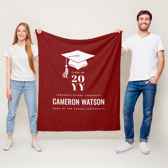Personalized Modern Hat and Tassel Graduation Fleece Blanket (In Situ)