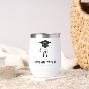 Personalized Modern Hat and Tassel Graduation Thermal Wine Tumbler