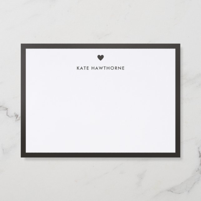 Personalized Modern Heart Letterpress Note Card (Front)