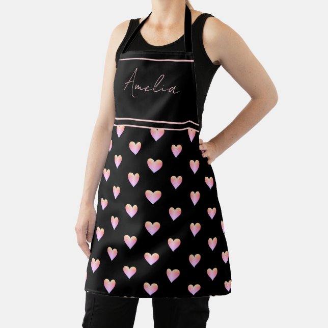 Personalized Modern Hearts Black Pink Apron (Insitu)