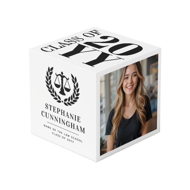 Personalized Modern Law School Graduation 3 Photo Cube (Front Angled)