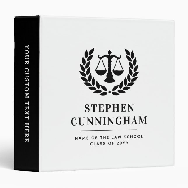 Personalized Modern Law School Graduation 3 Ring Binder (Front/Spine)