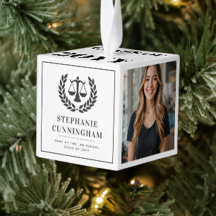 Personalized Modern Law School Graduation 4 Photo Cube Ornament