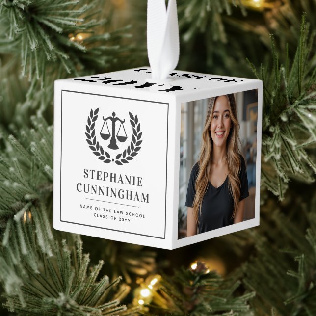 Personalized Modern Law School Graduation 4 Photo Cube Ornament (Tree)