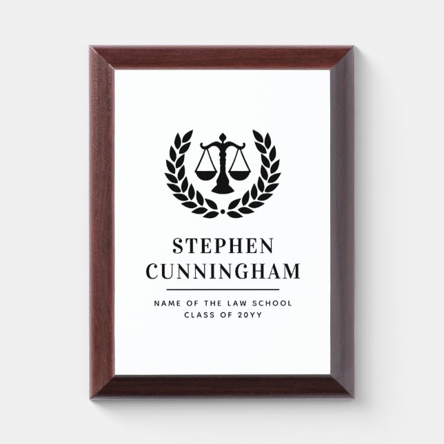 Personalized Modern Law School Graduation Award Plaque (Vertical)