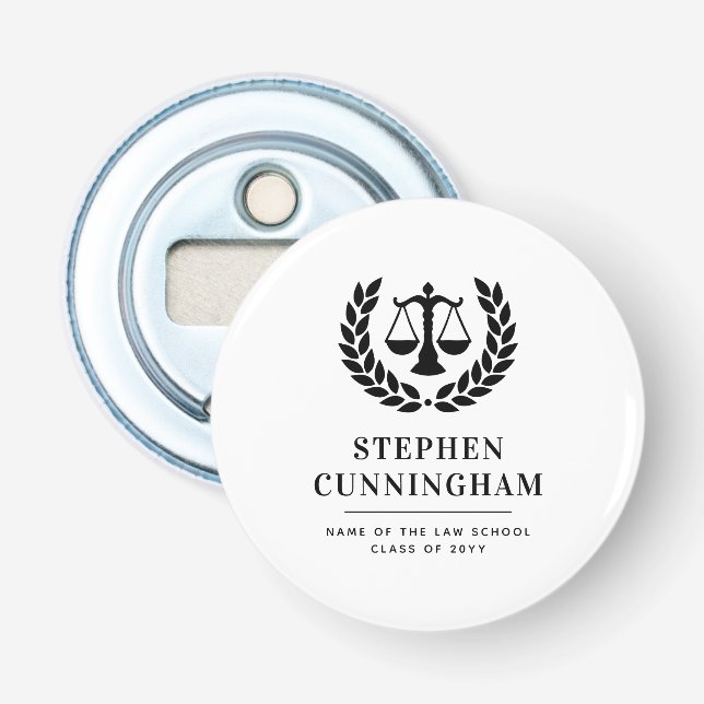 Personalized Modern Law School Graduation Bottle Opener (Front)