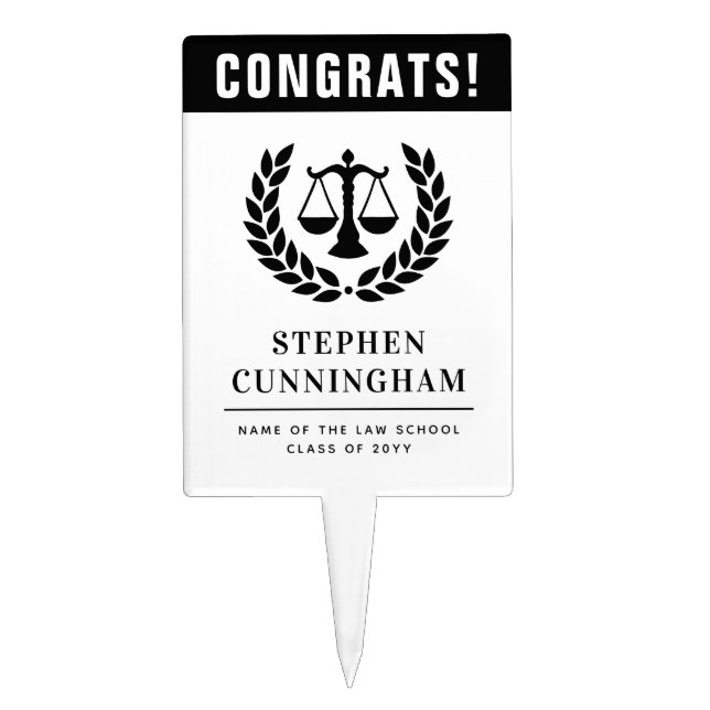 Personalized Modern Law School Graduation Cake Topper (Front)