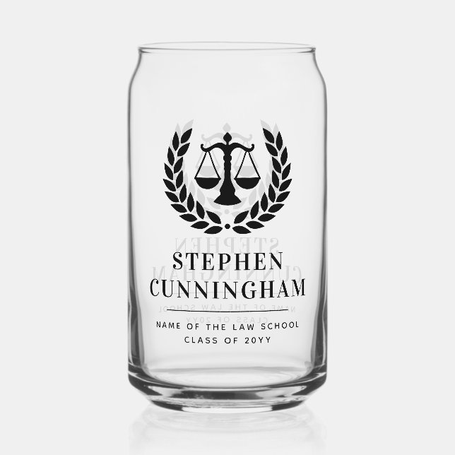 Personalized Modern Law School Graduation Can Glass (Front)